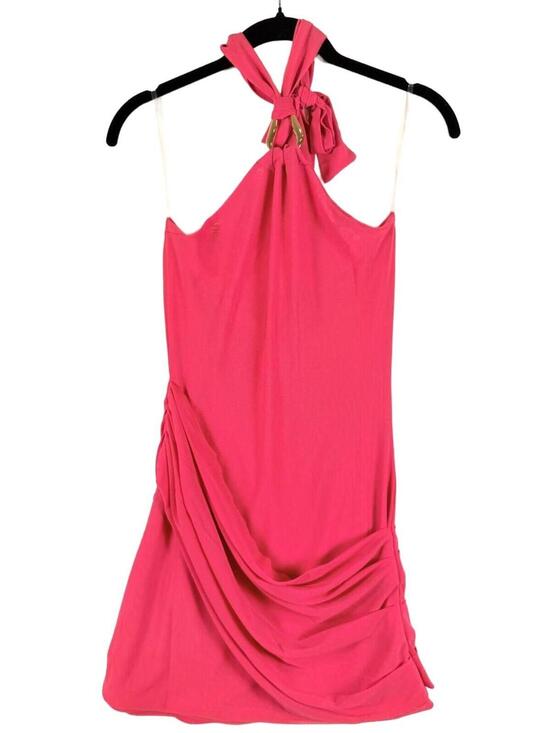 PEPPERMAYO Dresses & Skirts - Peppermayo Henrietta Mini Dress Pink Halter Gold Hardware Ruched Bodycon Size 2